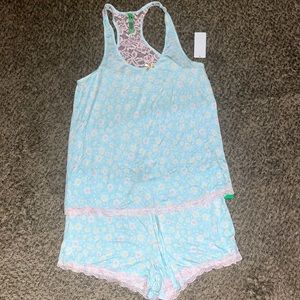 Honeydew Lace & Floral  2 piece pajama short set